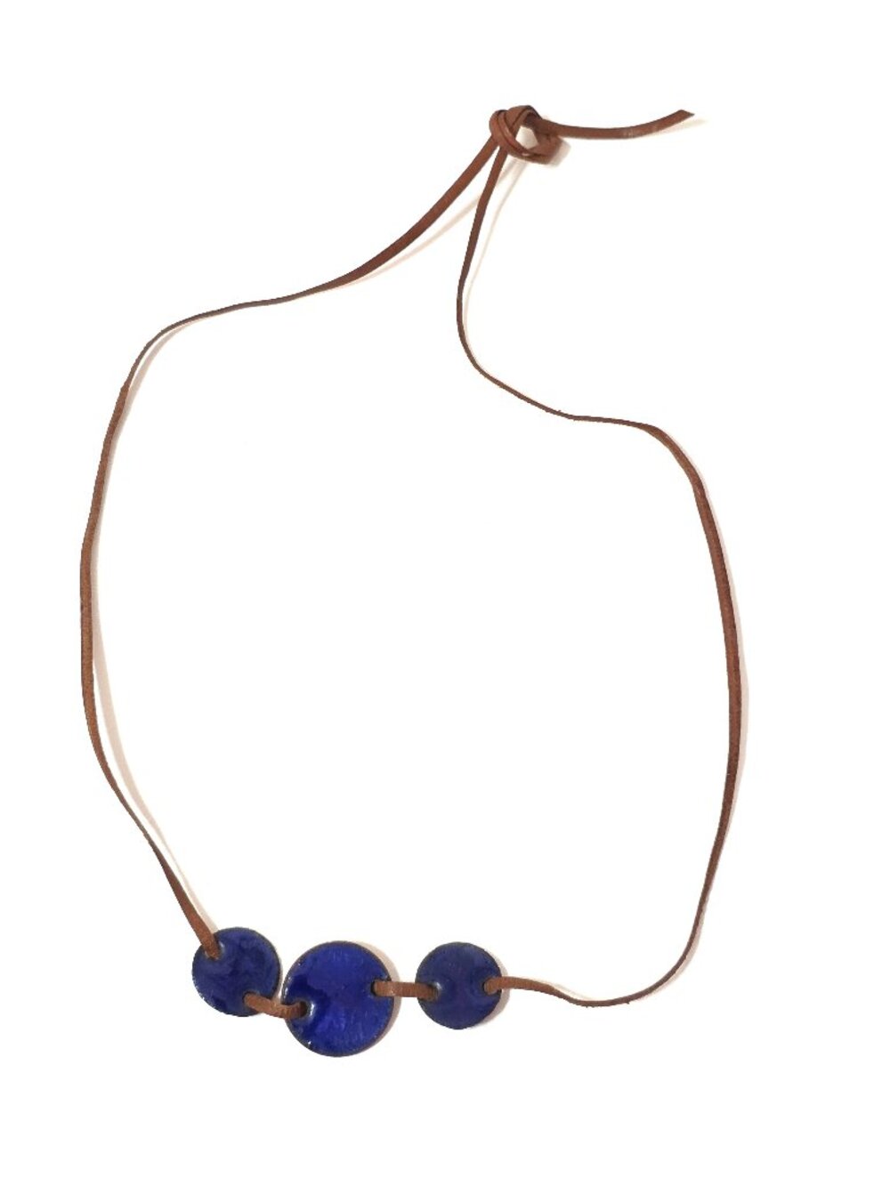 Blue enamel on copper & leather choker